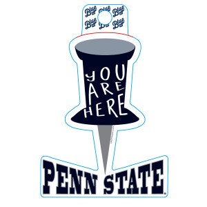 decal You Are Here on pin stuck in Penn State